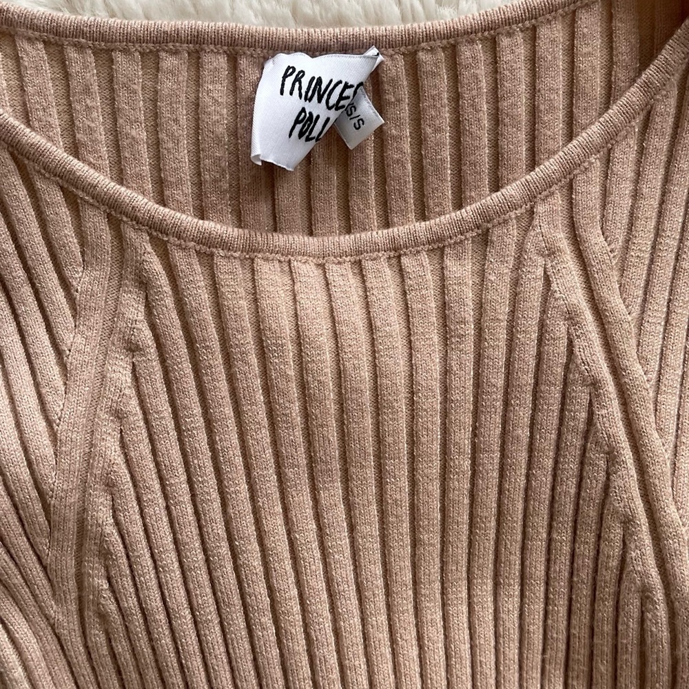 Like New Princess Polly Beige Ribbed Long Sleeve Dress - Picture 4 of 4